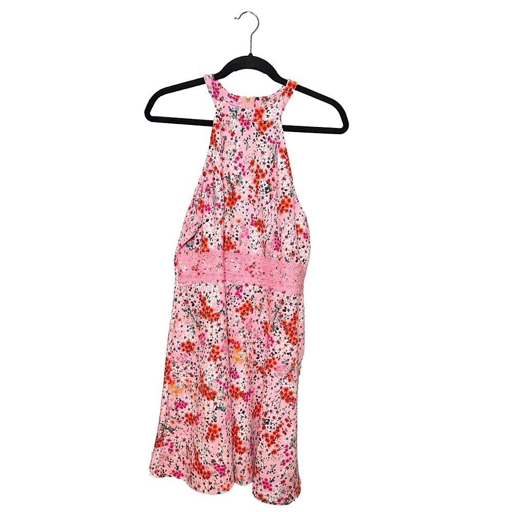 NO BOUNDARIES Pink Floral High Neck Flowy Midi Dress with Back Cut-Out